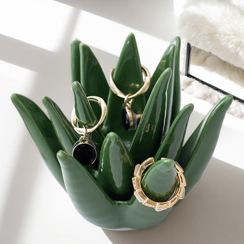 Ceramic Aloe Ring Holder Jewelry Display Tray Cactus Ring Dish Creative Trinket Organizer Bracelets Plate Necklace Earrings