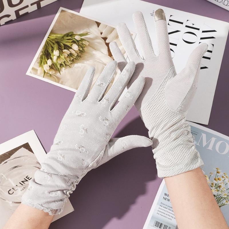 

Солнцезащитные перчатки женские летние защита от УФ-лучей удлиненные хлопковые нити для вождения, велоспорта, нескользящие тонкие кружевные перчатки One Size