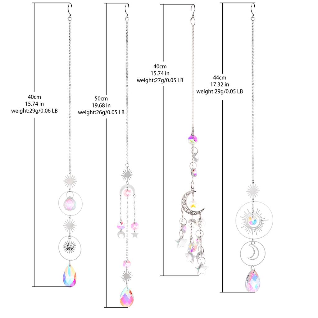 3 /4 pcs Sun Moon Star Crystal Suncatcher Gold & Silver Rainbow Prism Hanging Ornament for Window Home Boho Aesthetic Room Decor