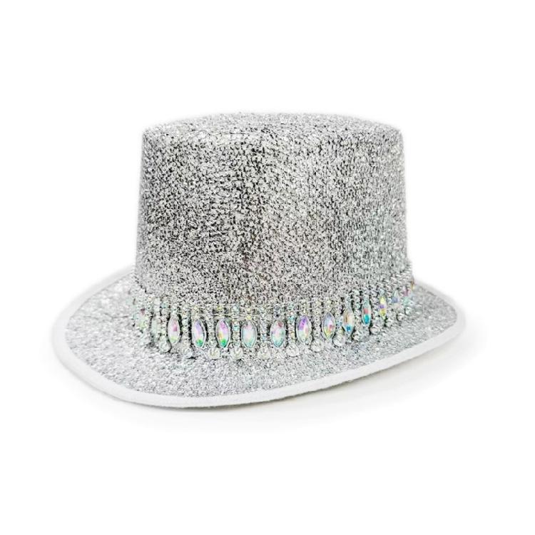 Eye Catching Rhinestones Tall Hat Cosplay Hat Stage Show Hat Halloween Costume Ceremony Hat Evening Party Magicians Hat