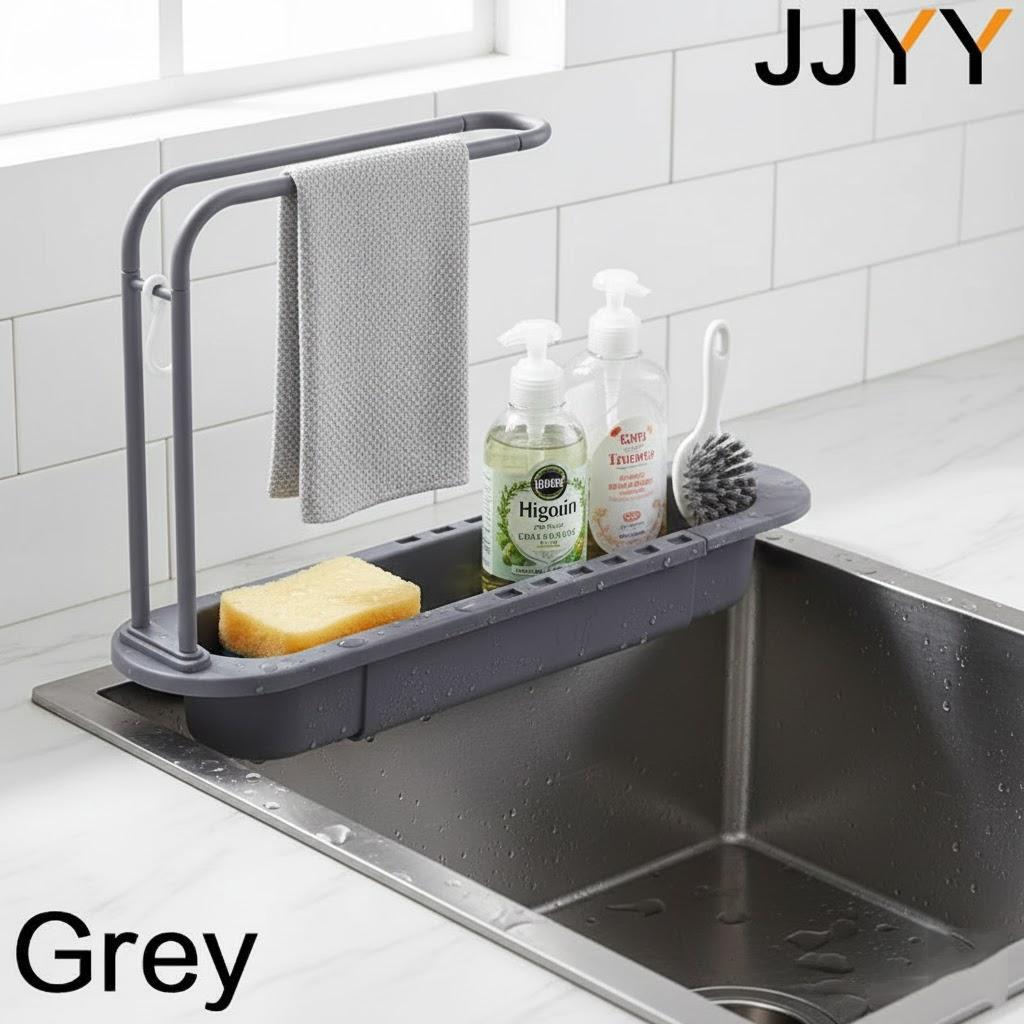 Multifunctional Detachable Telescopic Sink Organizer Towel Bar Dishcloth Drain Rack Kitchen Storage