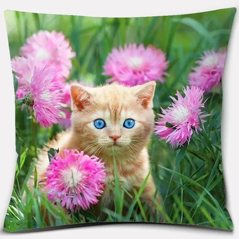 Cat Print Home Decoration Pillowcase Cute Cat Decorative Pillowcase Living Room Sofa Office Seat Cushion Cover