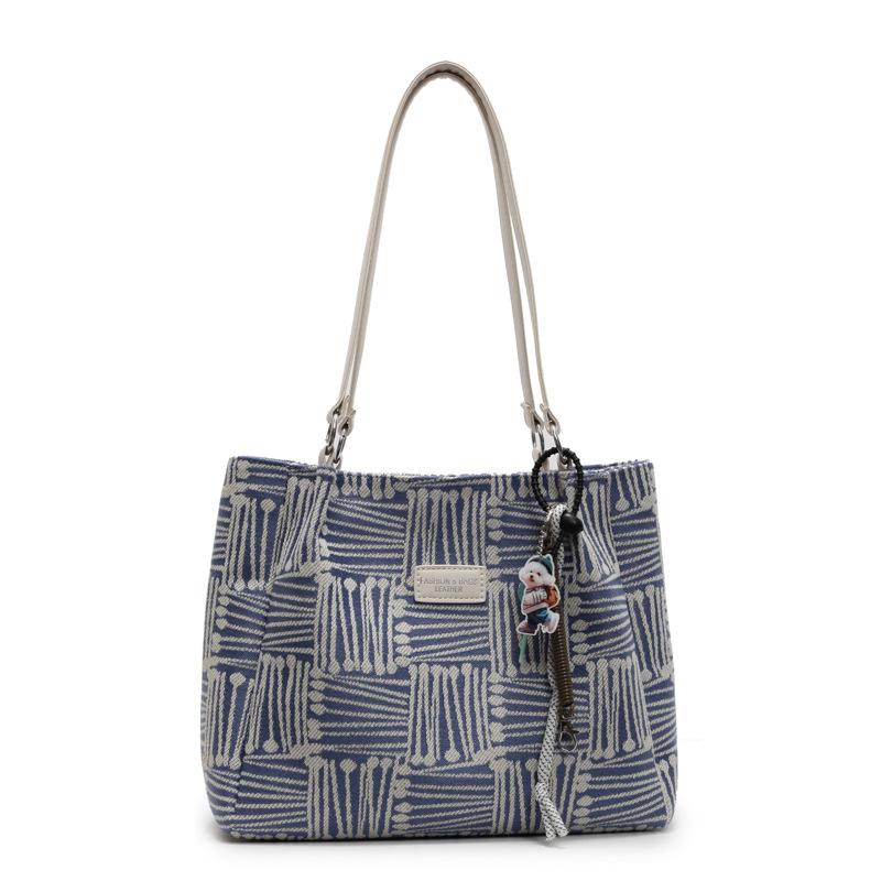 Large Capacity Student Class Commute Tote Bag 2025 New Fashion Shoulder Bag Casual Striped Underarm Lady Bag