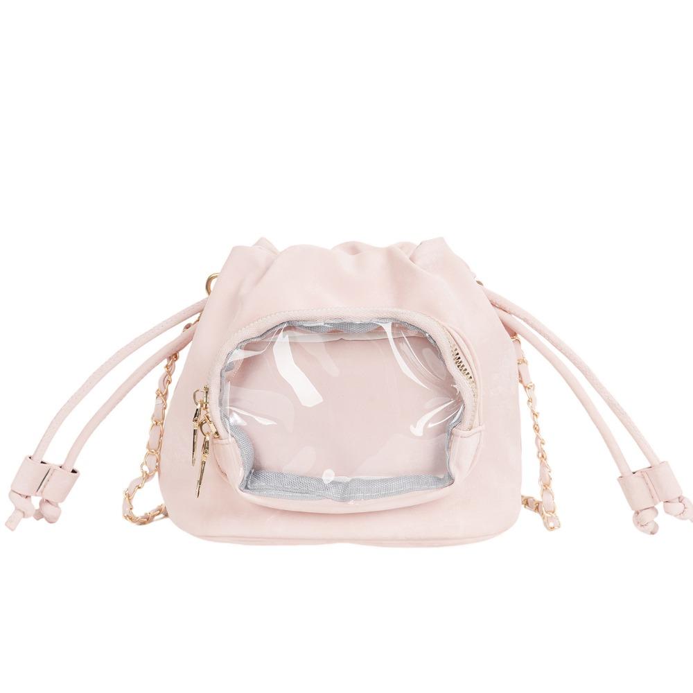 Cute Handbag Transparent Pocket Itabag Shoulder Bag Purse Drawstring Bucket Bag Solid Color Korean Style Crossbody Bag Student