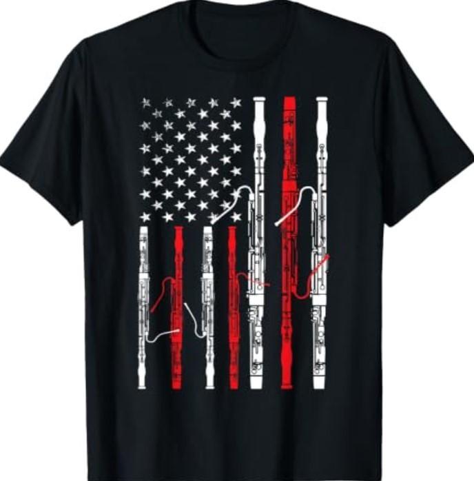 Bassoon American Flag 4th July Patriotic Music T-Shirt