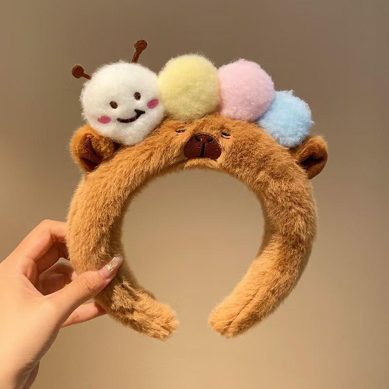 Plush Capybara Headbands Cartoon Kawaii Hair Hoop Headpiece Washing Face Hair Accessories