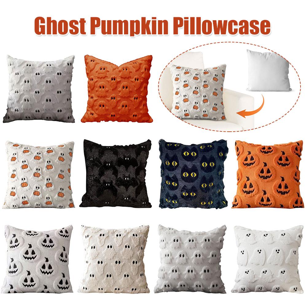 Halloween Ghost Pumpkin Pillowcase Plush Faux Fur Pillow Cover Comfortable Soft Pillow Case for Home Party Halloween Decor