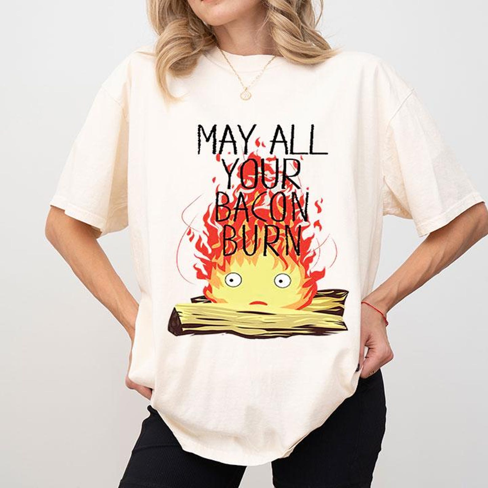 Calcifer May All Your Bacon Burn Howl s Moving Castle T-Shirt 3XL