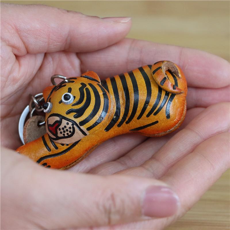 The First Layer Of Cowhide Creative Little Tiger Bag Pendant, Zodiac Cowhide Keychain Bag Hanging Mini Tiger Doll