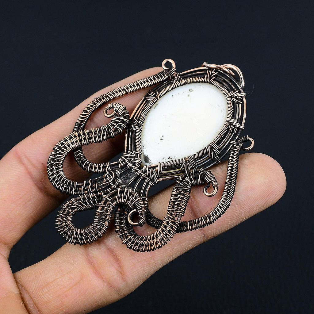 Mother Of Pearl Pendant Handmade Gemstone Jewelry, 999 Copper Wire Wrapped Pendant ,Unique Design Jewelry Pendant