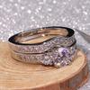 Gorgeous Silver Color Inlaid with White Stone Rings Set  Round Party Engagement Wedding Rings for Women Jewelry