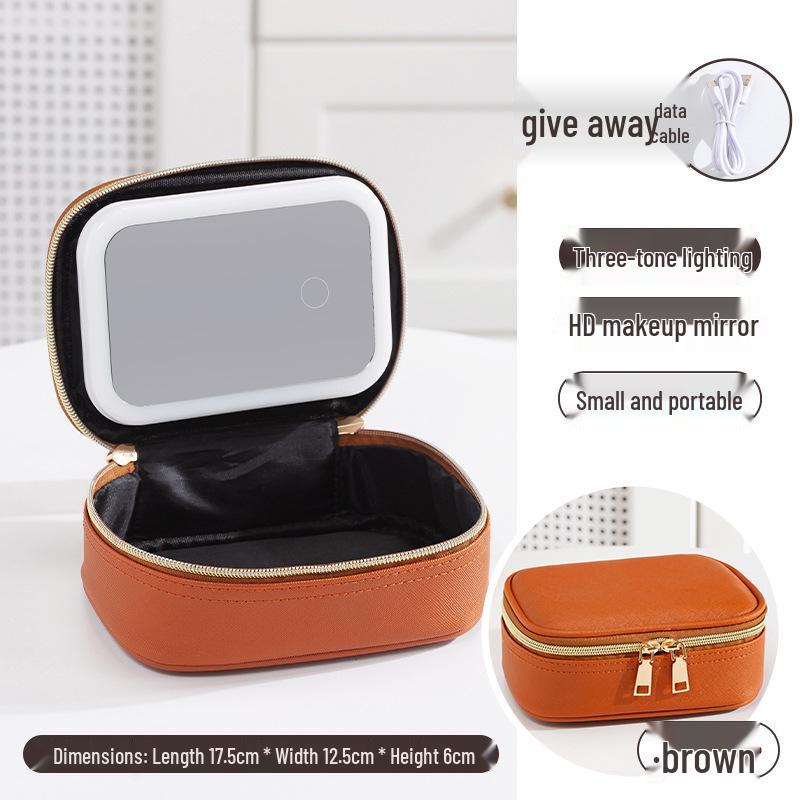 In Stock: Waterproof PU Makeup Bag with Light Design - Portable and Perfect for Travel