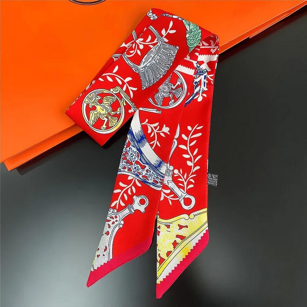 Long Lady Bag Silk Scarf Skinny Neck Hair Scarfs For Women Band Headwear Handbag Tie Ribbons  New Handle Wraps Summer