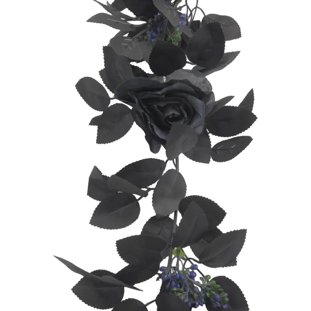 Black Artificial Rose Vines 175cm Halloween Garland Halloween Rose Leaf Vines  Table Centerpiece
