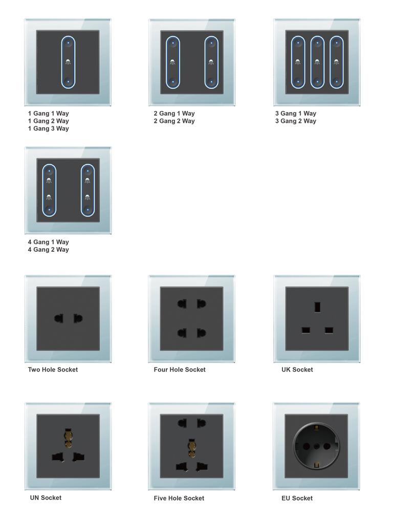 EU/UK 1-fach 1-Wege Glas-Drucktaster Licht Schalter mit langlebigem mechanischem Indikator