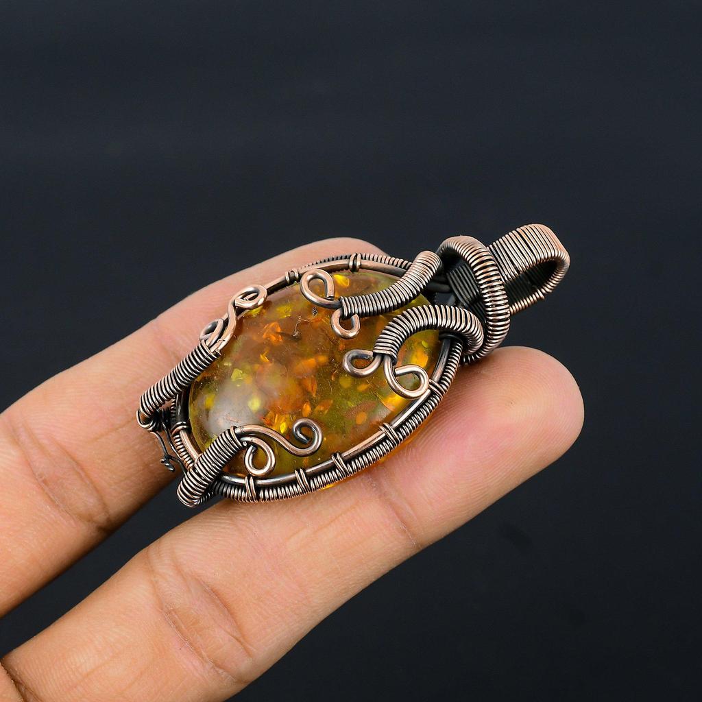 Baltic Amber Pendant, 999 Copper Wire Wrapped Gemstone Jewelry, Handmade Pendant For Mother Day