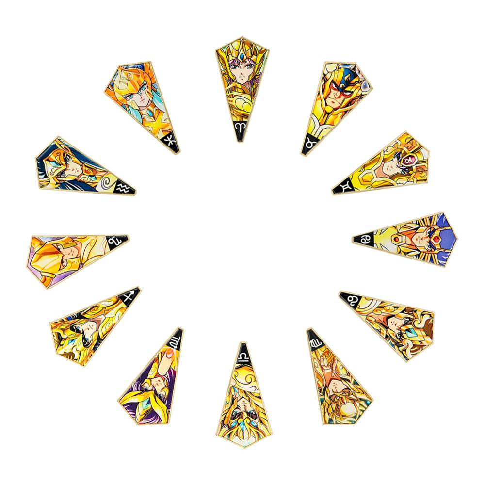 12 Golden Saint Seiya Zodiac Pins Set, Anime Twelve Gold Saints Enamel Brooches, Constellation Lapel Badges Collectible Gift