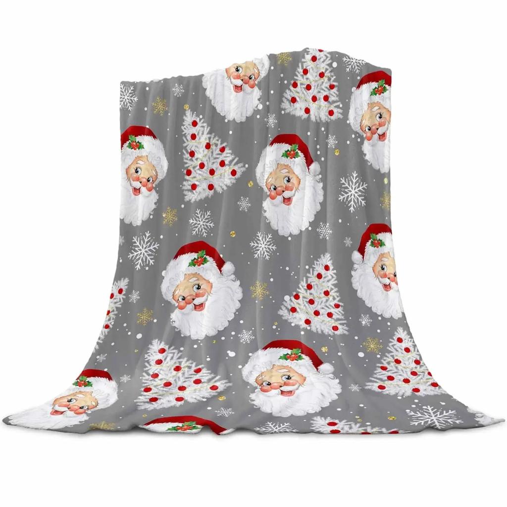 Christmas Pink Santa Claus Snowflakes Throw Blanket Christmas Blanket Soft Plush Warm Sofa Throw Blanket Holiday Gifts