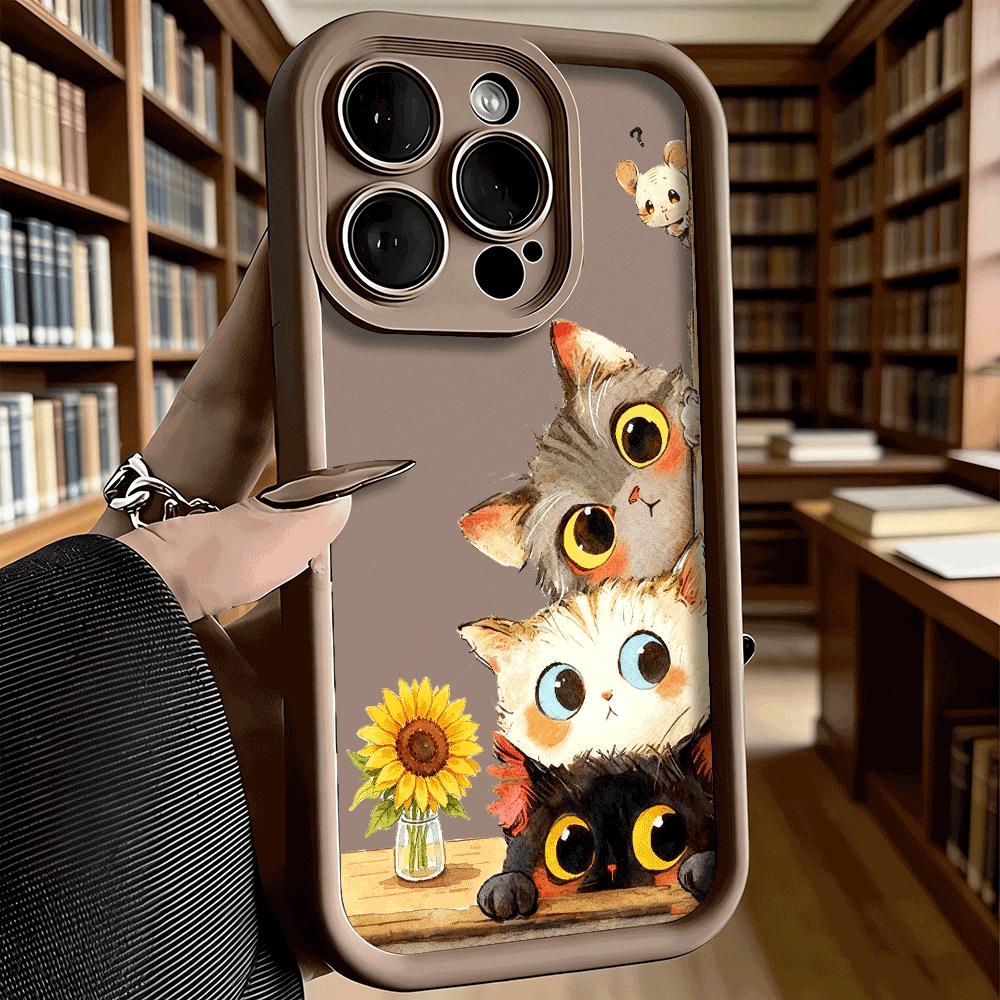 Watercolor Cats with Sunflower Phone Case for iPhone 17 16 15 14 13 12 11 Pro Max Plus Anti Scratch, Gel Flexible Protective