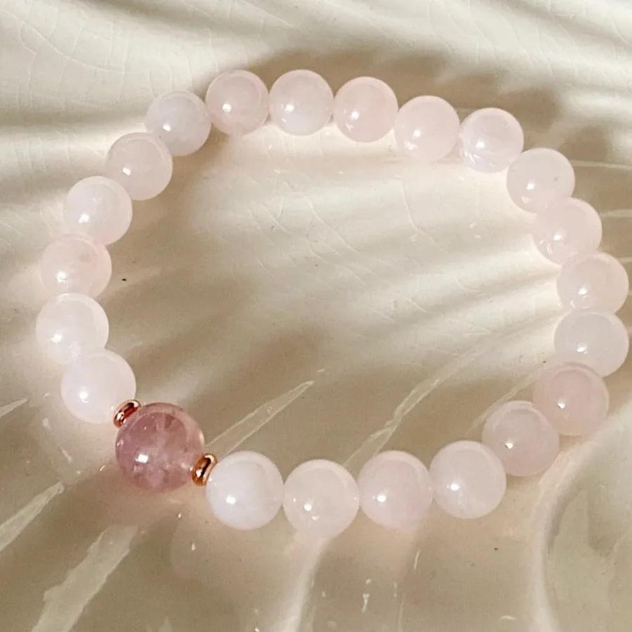 Exquisite Pink Crystal High Fashion Color Natural Stone Beaded Bracelet Men Women Birthday Party Jewelry Accessories Gifts