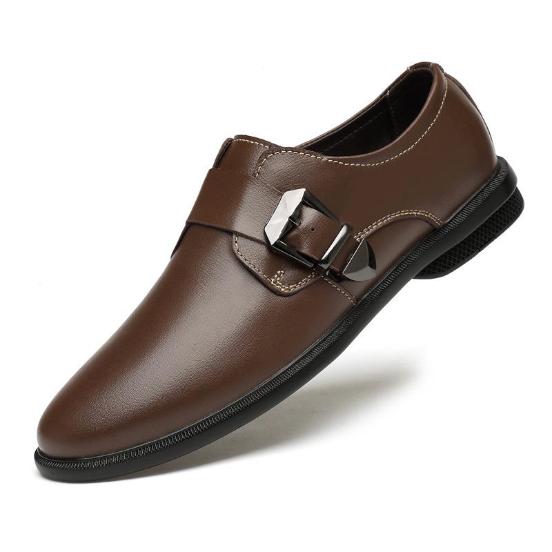 

Мужские формальные повседневные кожаные туфли на одной педали Мужские туфли из первого слоя коровьей кожи с пряжкой большого размера для широкой стопы 46 коричневый