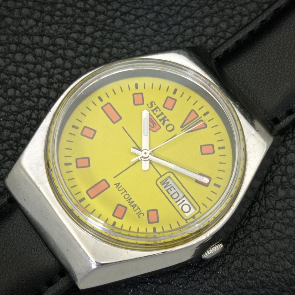 SEIKO 5 AUTOMATIC VINTAGE JAPAN 6319A MENS YELLOW COLOR DIAL WATCH a702704-1 R210-a702704