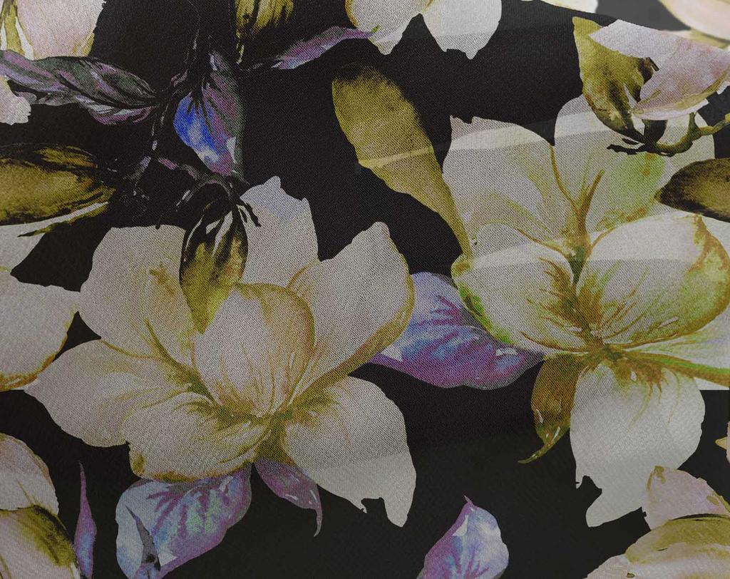 oneOone Georgetta Wiskoza Czarna Tkanina Kwiaty Projekty Rękodzielnicze do Szycia Nadruki na Tkaninie na Metry 42 Cale