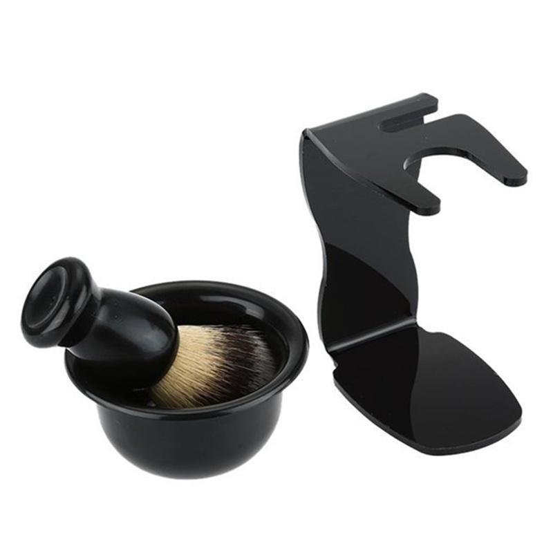 Men Soap Dish Stand Bowl Shaving Razor Beard Brush Shaver Kit Set (Color: Black)
