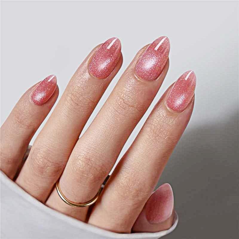 24Pcs Simple Almond Press On Nails Blush Design Short Oval Fake Nails Detachable Stick On False Nails For Women Manicure