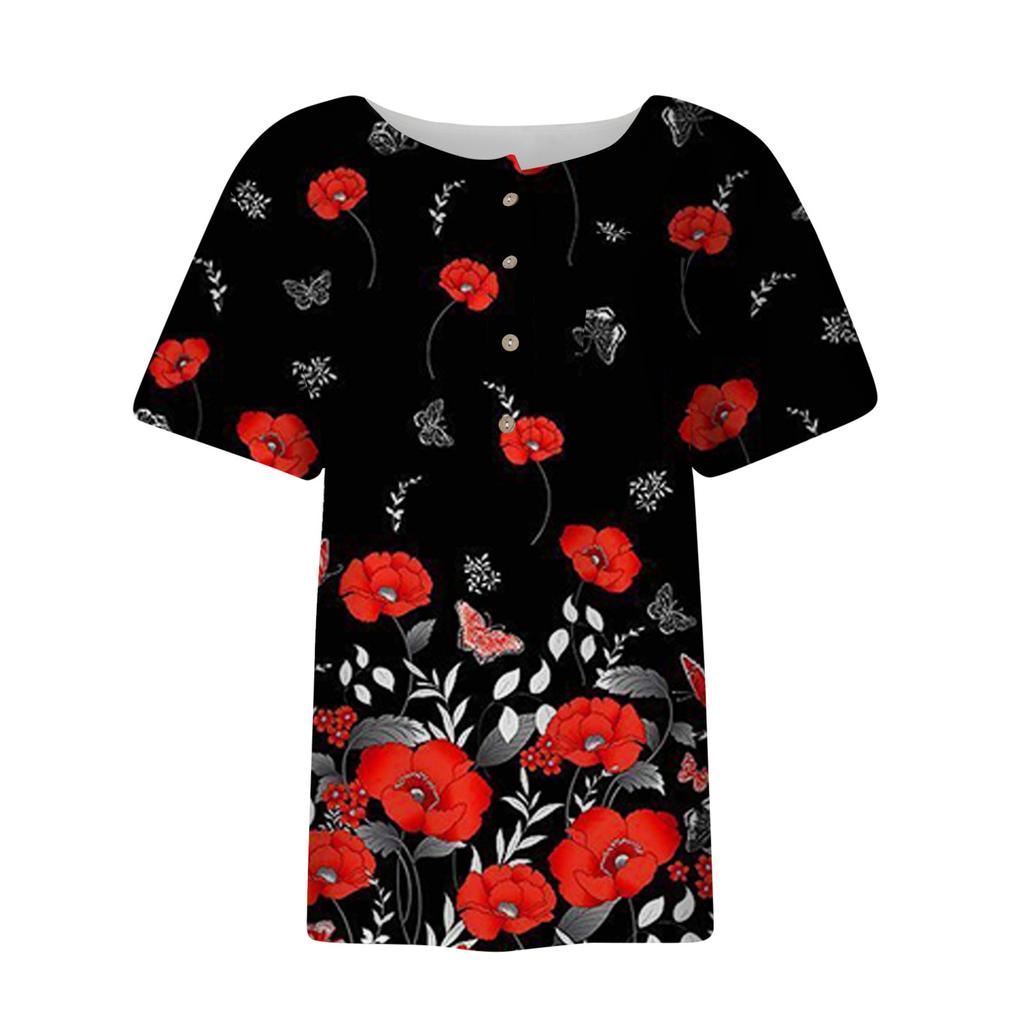 Women's Fashion Printed Pattern Button Down Chest Pocket Short Sleeve Shirt