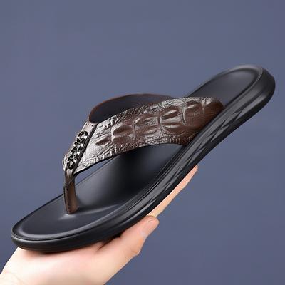 Sommer lässige Flip-Flops Mode Outdoor Indoor erste Schicht Rindsleder Hausschuhe atmungsaktiv Zehensteg Strandschuhe Herren