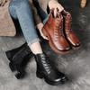 European, American British Style Thin Boots Autumn New Medium Leather Boots Thick Heel Fashion Leather Martin Boots Women