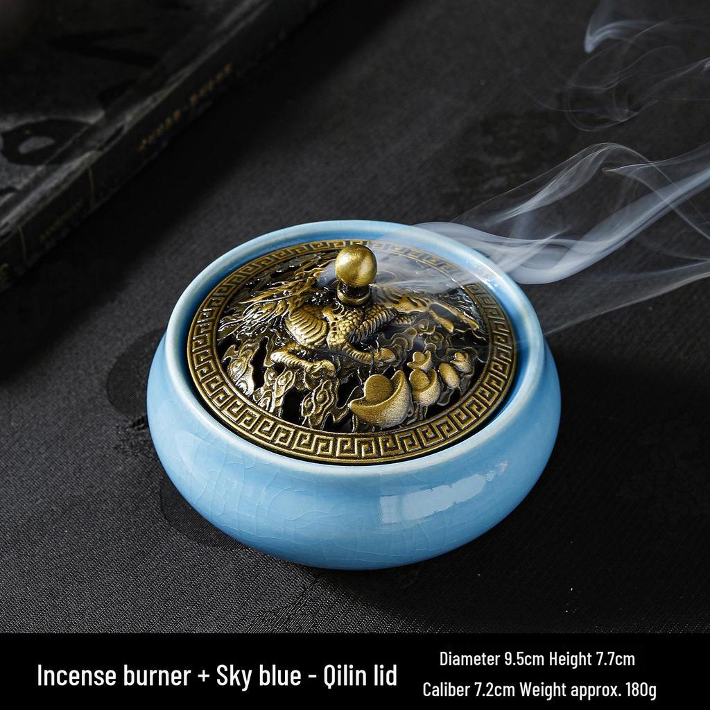 Celadon Ceramic Incense Burner with Ice Crack Glaze, Coarse Pottery, Anti-Scald, Buddhist Design, Three-Legged, Small, for Home Decor.