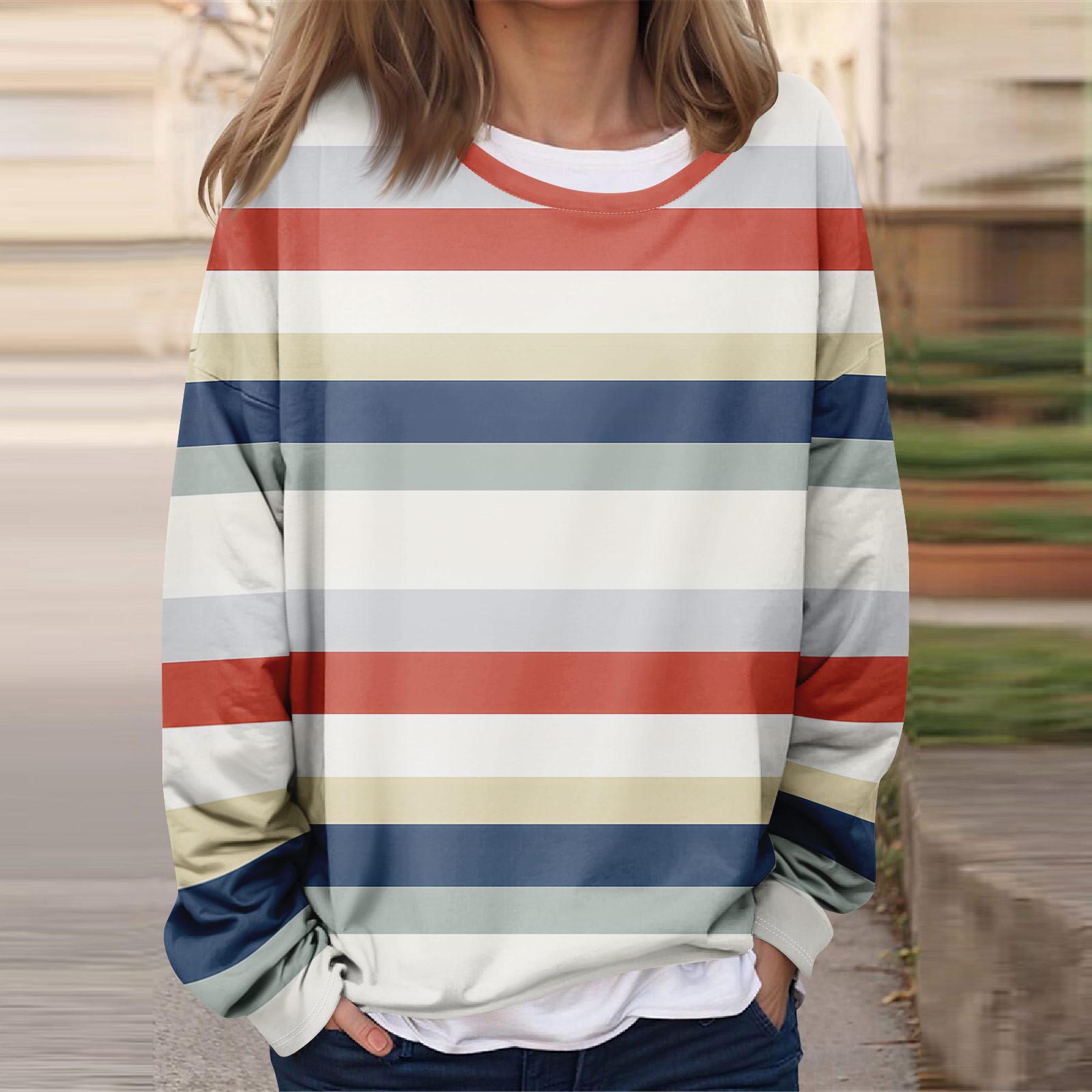 

Женская повседневная модная винтажная печатная толстовка с длинным рукавом и круглым вырезом, многослойный пуловер XL арбуз красный