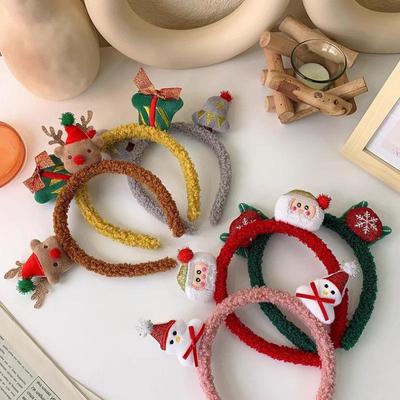 Dětská slavnostní plyšová čelenka a sponka do vlasů s motivem Santa Clause a soba