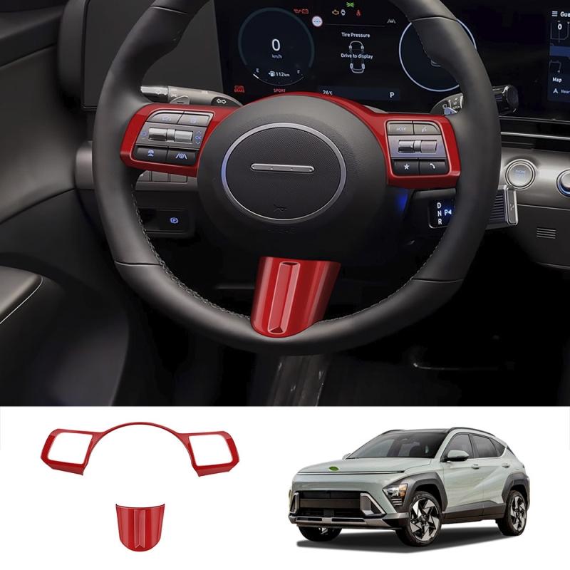 For Hyundai KONA 2024 2025 ABS CarbonFiber look Car Steering Wheel Trim direction Control Button Frame Cover Styling Accessories
