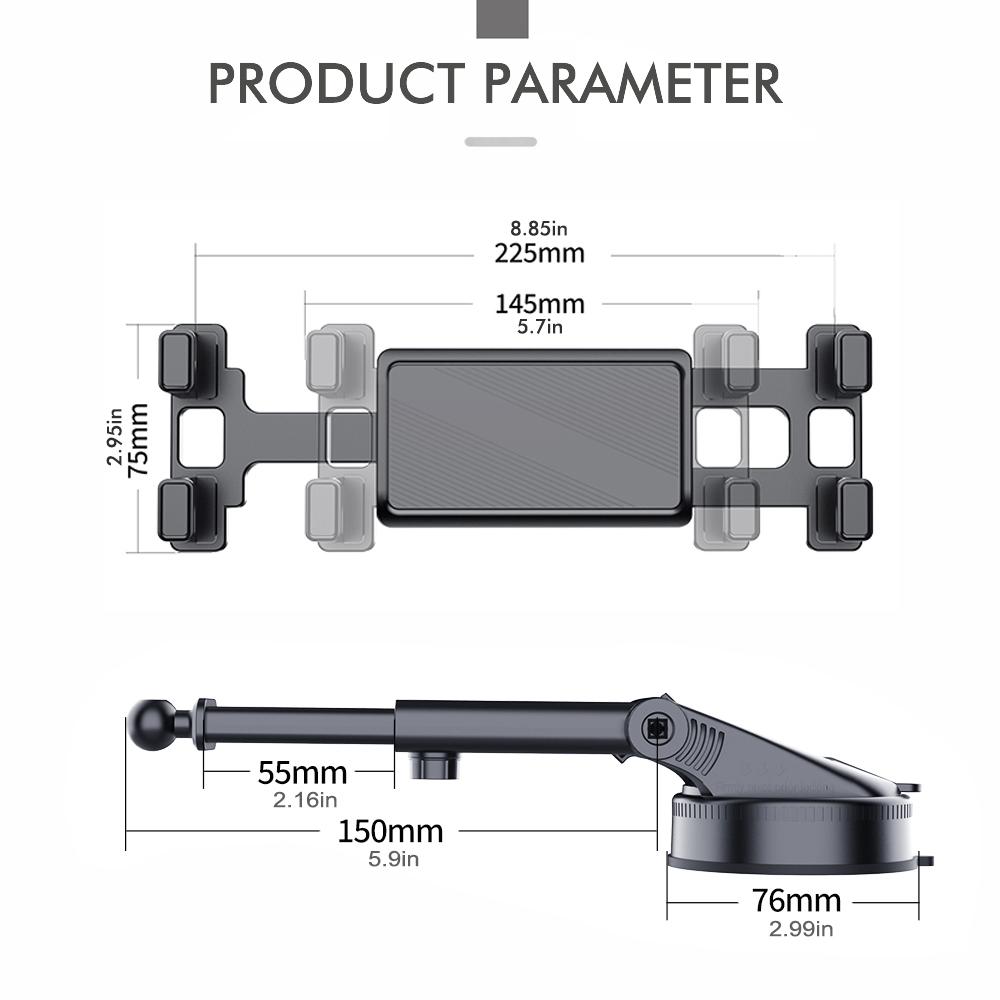 Car Suction Cup Multi-functional Mobile Phone Holder Tablet Holder 360-degree Rotation Extendable Large Screen Holder