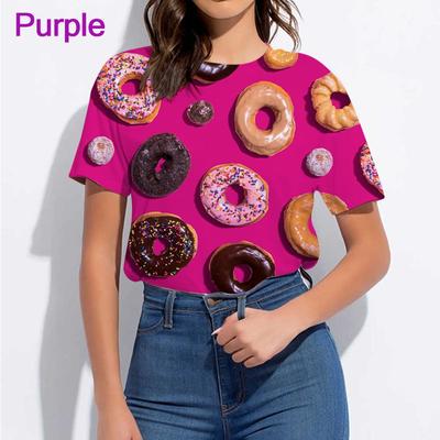 Tricou ocazional pentru femei la modă de vară 3D ciocolată gogoși imprimeu mâncare pâine amuzant cu mânecă scurtă Topuri cu mânecă scurtă