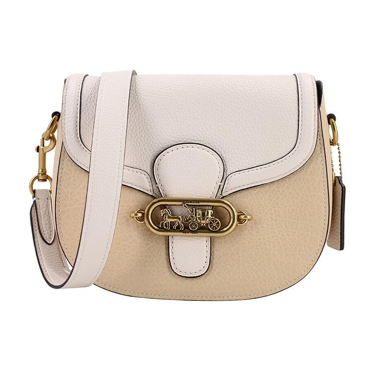 

New COACH Jade Leather Saddle Bag Shoulder Bag Crossbody Bag Medium Size Women s White & Light Brown 91164-OLQE7 21.1*7.1*17.0CM