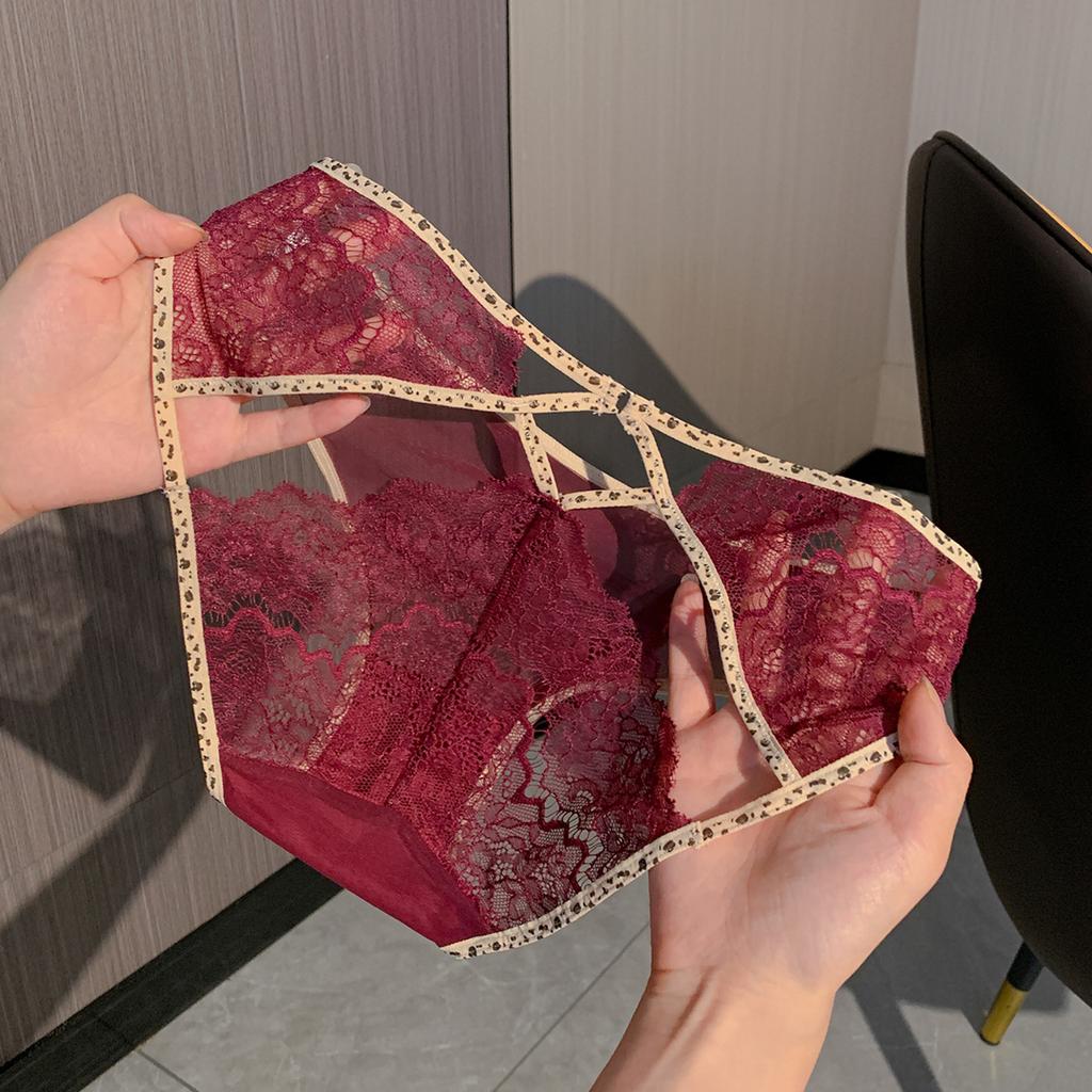 Ladies New Summer Sexy Leopard Lace Hollowed Out Triangle Panties