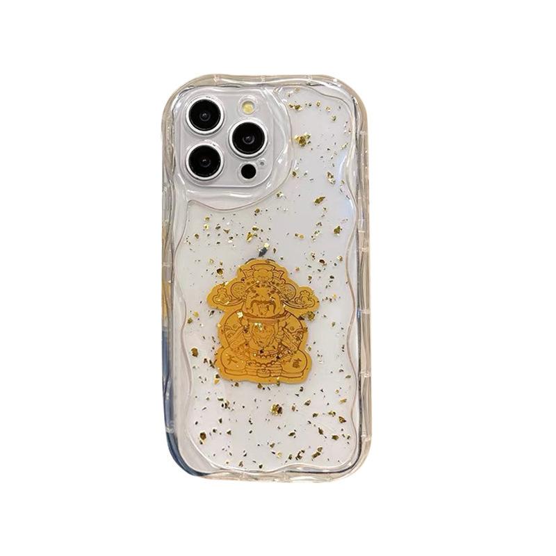 New Year's God of Wealth for IPhone17promax Gold Foil Glue for Apple 15 Mobile Phone Case Transparent 14 Protection