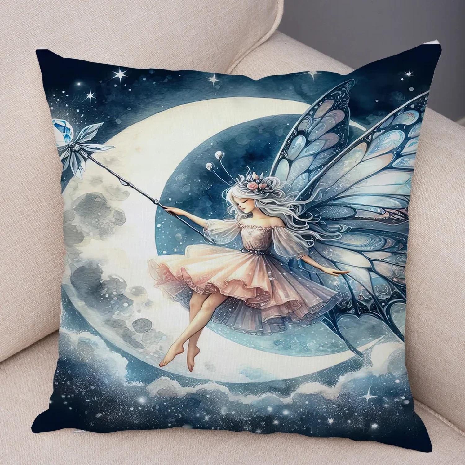 

Cute Cartoon Forest Girl Elf Cushion Double Print Pillowcase Decor for Sofa Home Super Soft Plush Pillow Case ,(1) 66x66cm