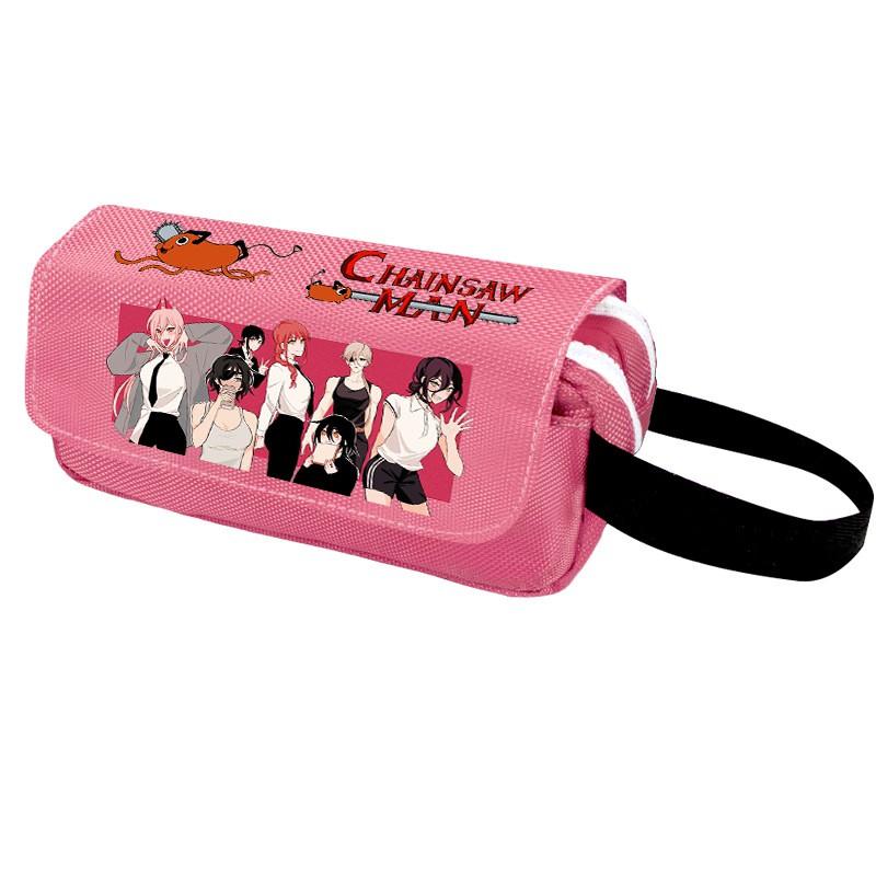 Chainsaw Man Pencil Case Cartoon Anime Stationery Organizer Double Zipper Large Capacity Students