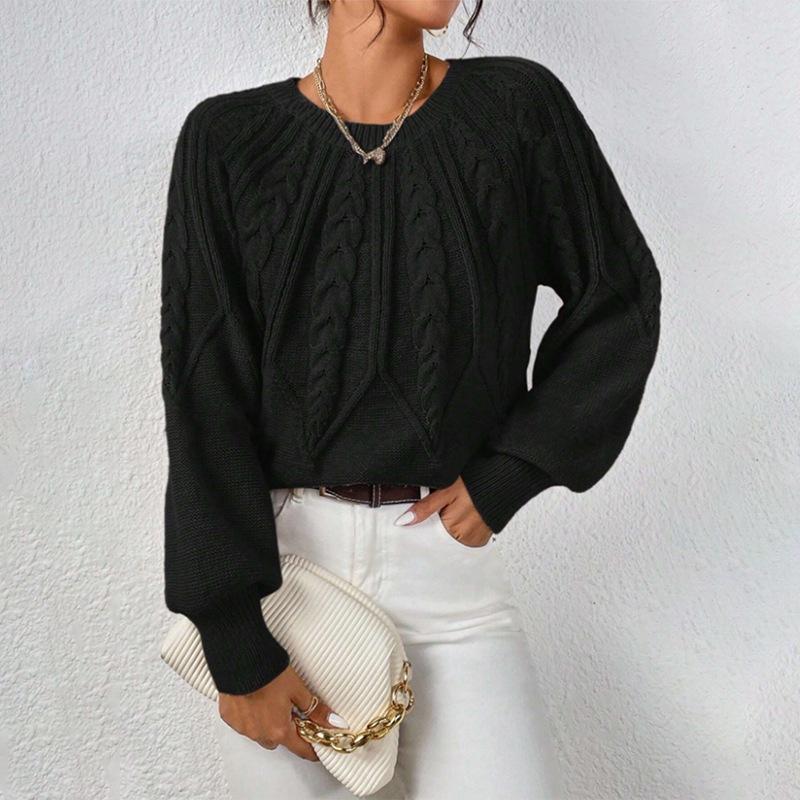 Fashion Crew Neck Women Knit Twist Sweater Pullover Cable O-Neck Knitted Tops Long Sleeve Casual Solid Color Sweaters Casual Short Blouse