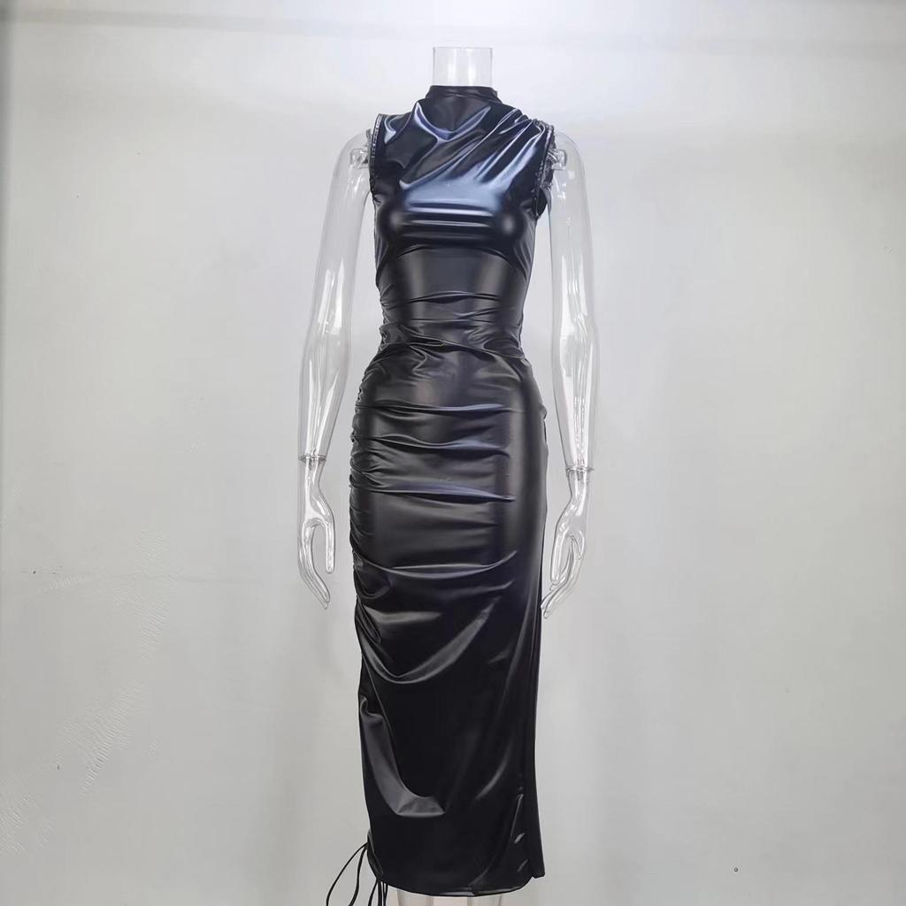 Women's Summer Collar Sleeveless Mid-Length Drawstring Dresses