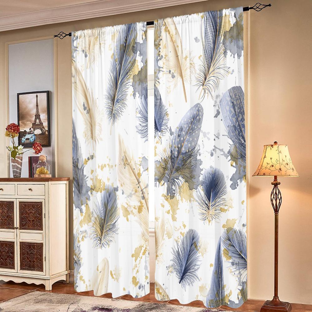 2 pieces, feather curtains - semi blackout - suitable for living room, bedroom, kitchen, home decoration