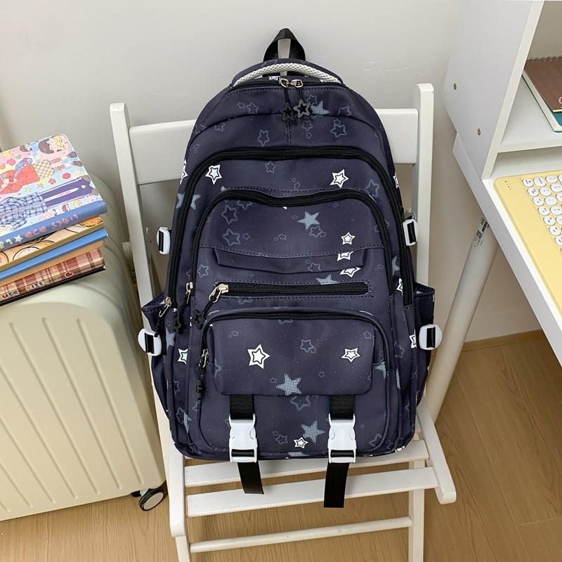 Schoolbag Schoolbag Girl Ins Simple Fashion Korean Version Contrasting Color Star Printed Backpack Junior High School Student Backpack