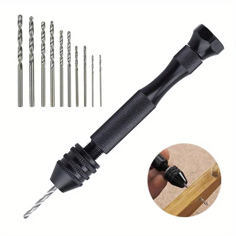0.3-3.4mm Black Punching Tool 10pc Twist Drill Manual Set for Playing Amber Thousand Eyed Diamond Bodhi Walnuts.