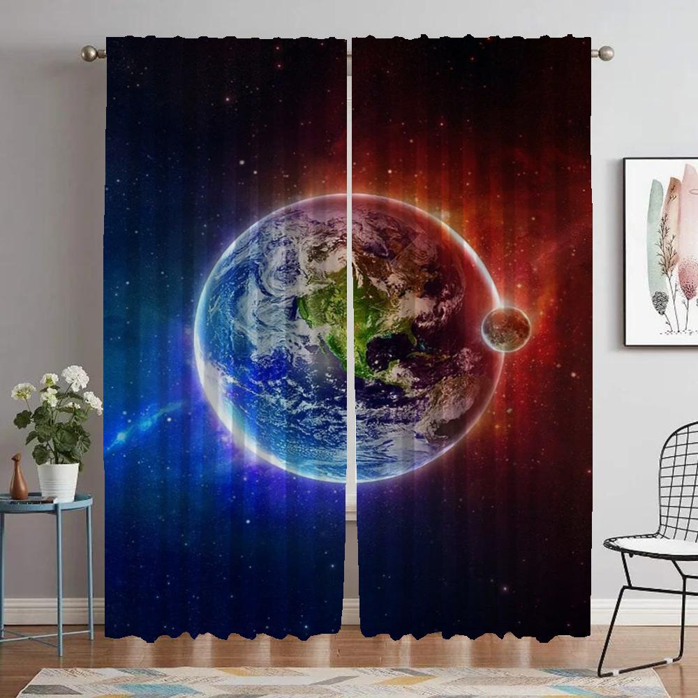 Cosmic Nebula Window Curtain for Room 2 Panel Blackout Curtains Shades Partition Tulle for Bedroom Halloween Decoration Living