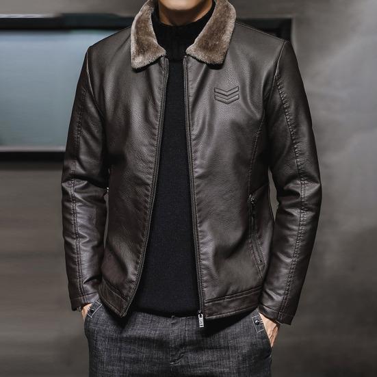 Popular Lapel Comfortable Casual Jacket Men Winter Fleece Lining Motorcycle Outerwear for Outdoor
